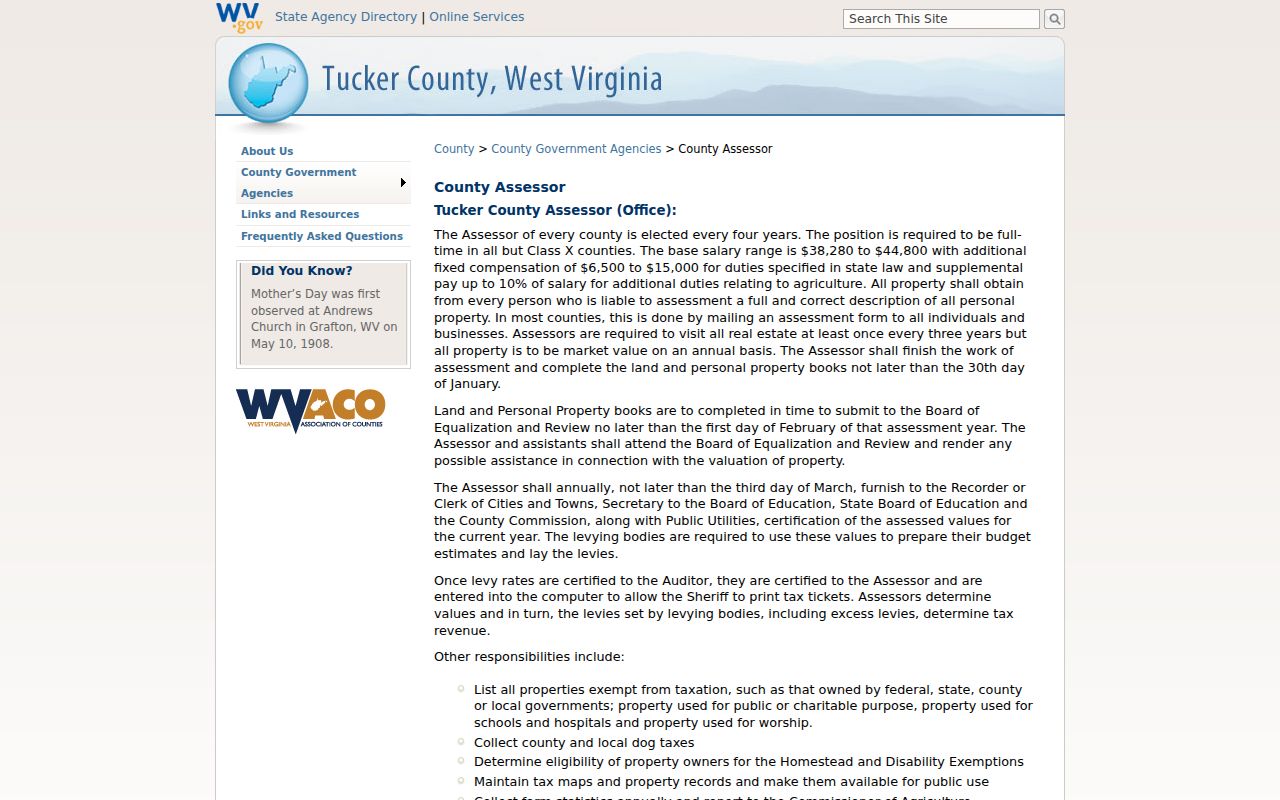 Tucker County property tax records and assessor assessment calendar
