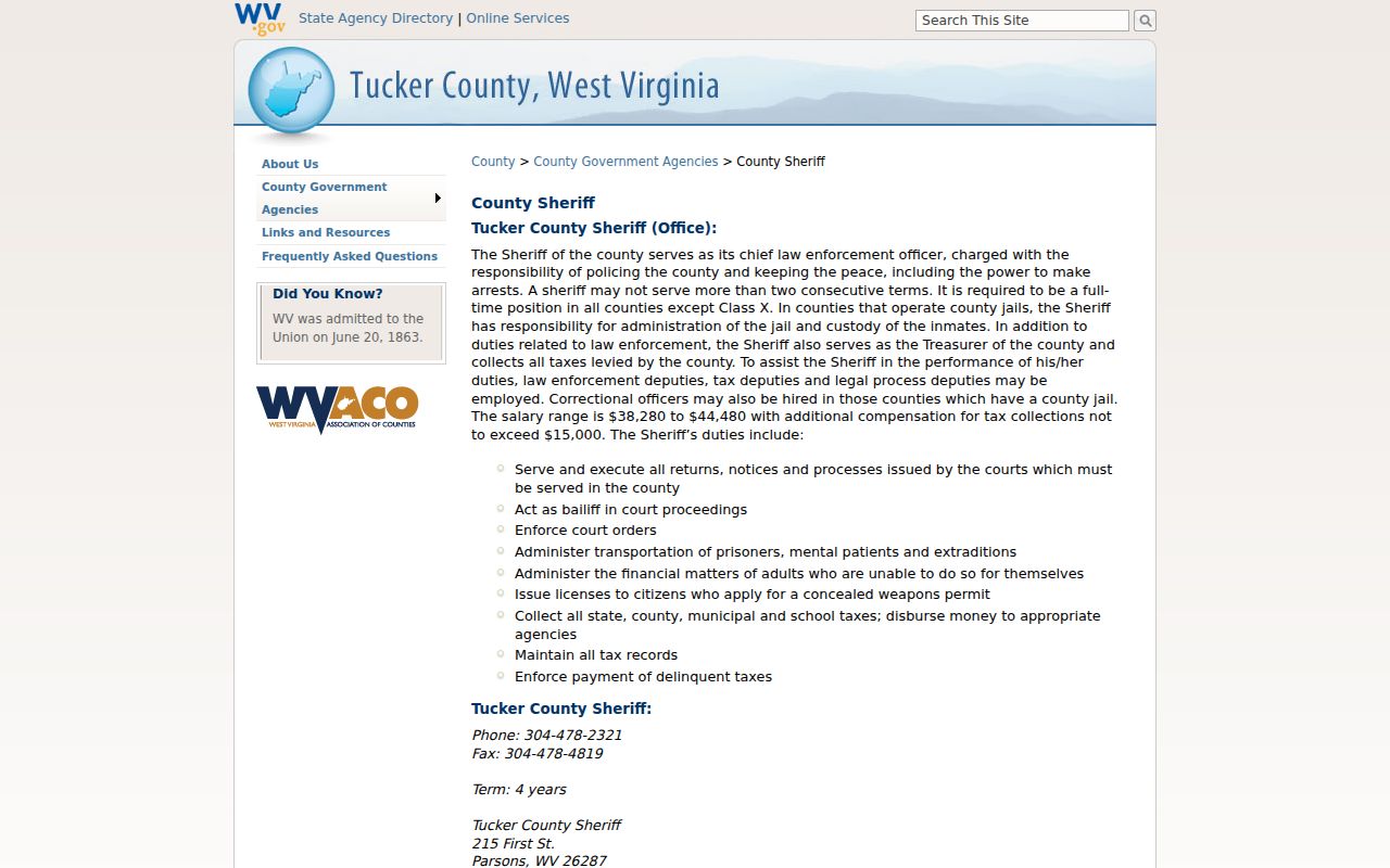 Tucker County property tax records handled through the Sheriff's tax collection office